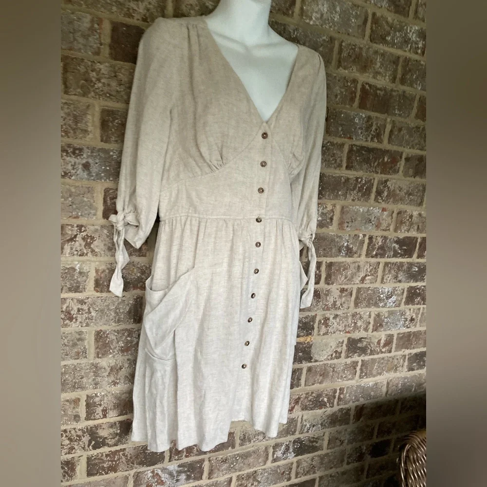Anthropologie Beige Button-Front Mini Dress